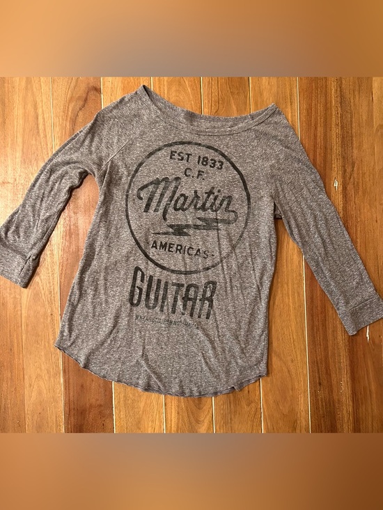 Lucky Brand Tops - Lucky Brand Martin & Co Guitar Graphic Top Gray Boatneck 3/4 Sleeve Small